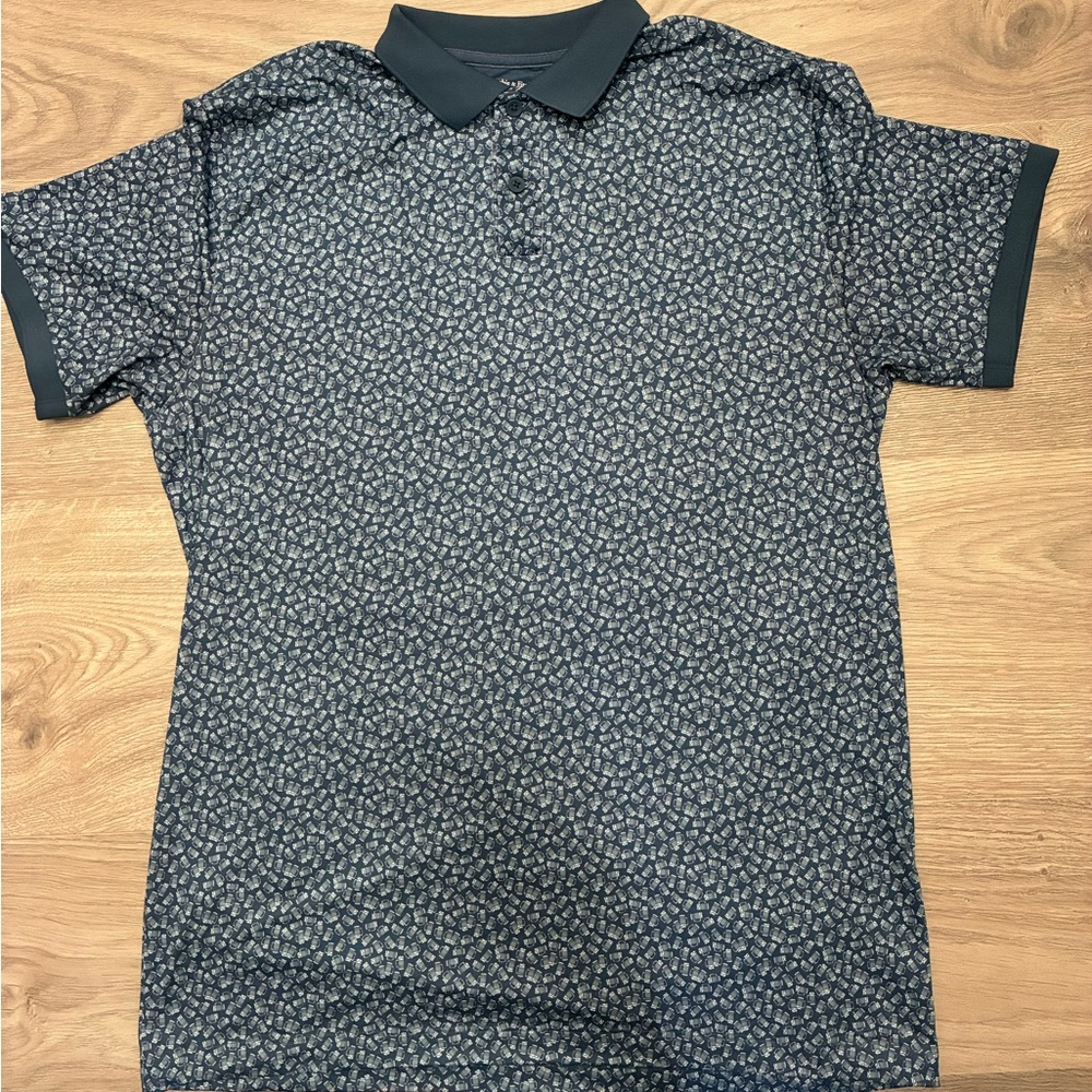Abercrombie & Fitch Navy Patterned Polo Party Drinks Beer Shirt